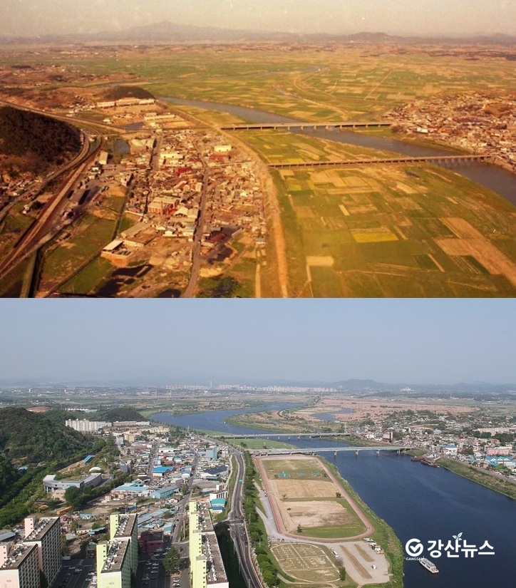 1981년 영산강과 원도심(위), 2021년(아래)